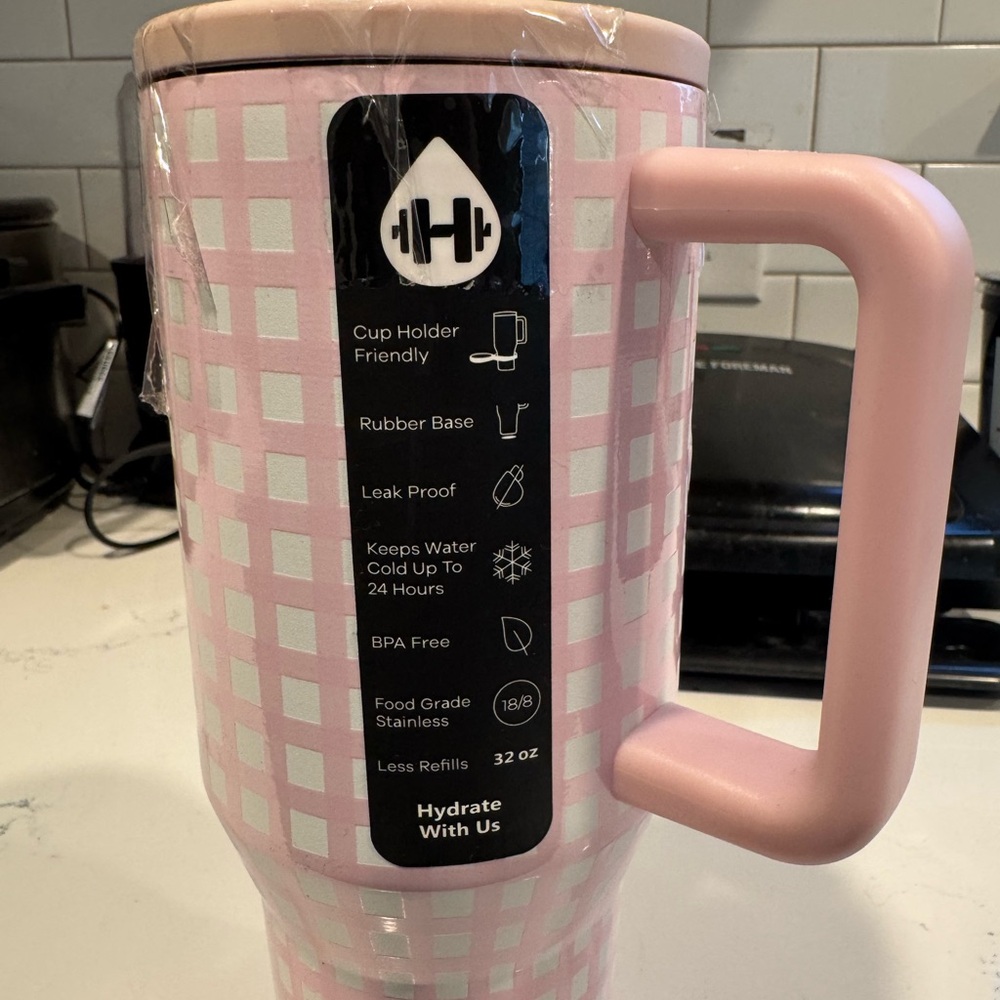 HydroJug Pink and White Checkered Water Jug